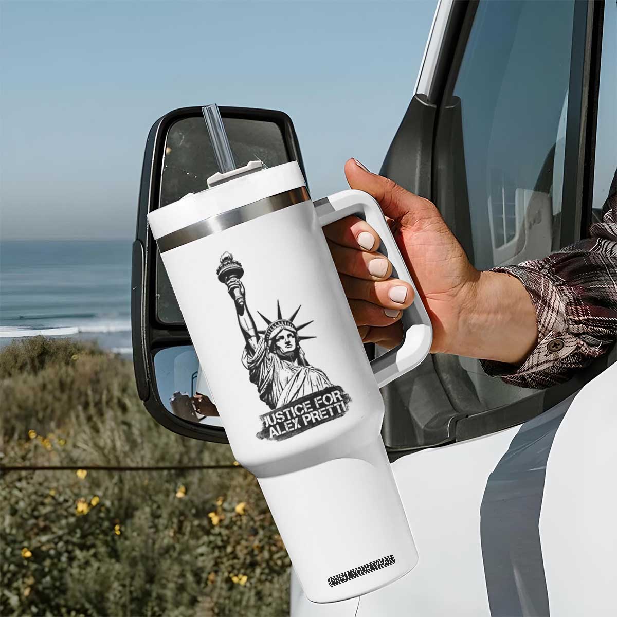 Justice For Alex Pretti Tumbler With Handle Statue Of Liberty Support Gift TS12 Print Your Wear