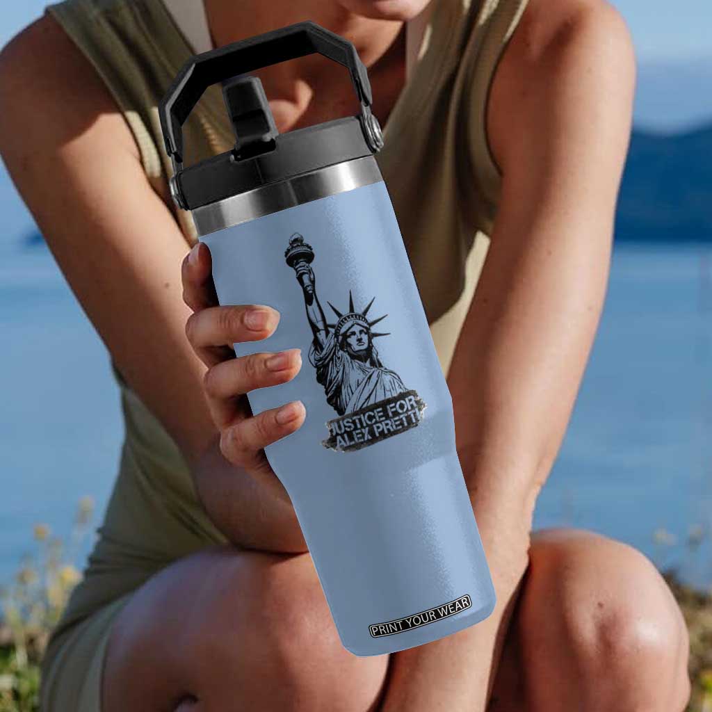 Justice For Alex Pretti Flip Straw Tumbler Statue Of Liberty Support Gift TS12 One Size: 30 oz Light Blue Print Your Wear