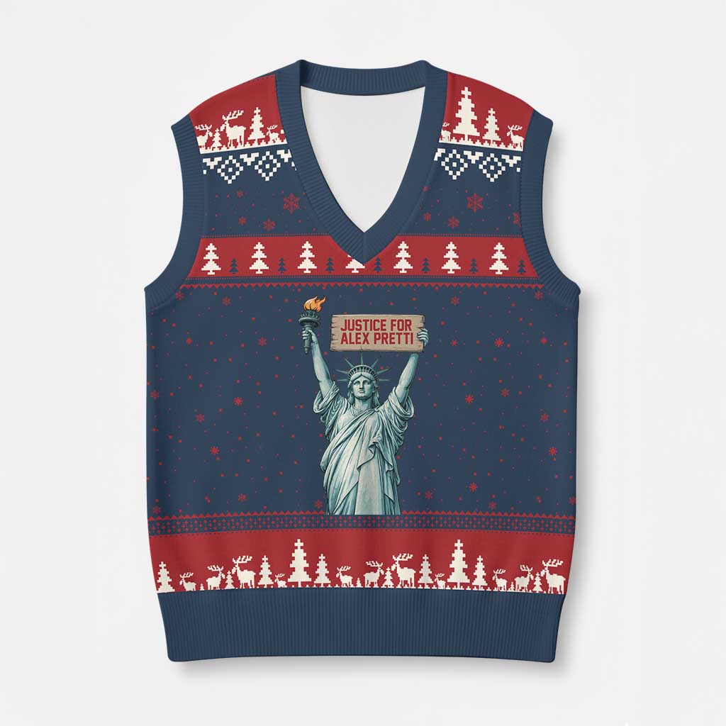 Statue Of Liberty Justice For Alex Pretti Tribute Gift V-Neck Knit Sweater Vest TS12 Navy Red Print Your Wear