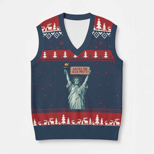 Statue Of Liberty Justice For Alex Pretti Tribute Gift V-Neck Knit Sweater Vest TS12 Navy Red Print Your Wear