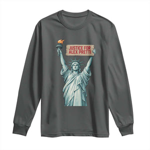 Statue Of Liberty Justice For Alex Pretti Tribute Gift Long Sleeve Shirt TS12 Dark Heather Print Your Wear