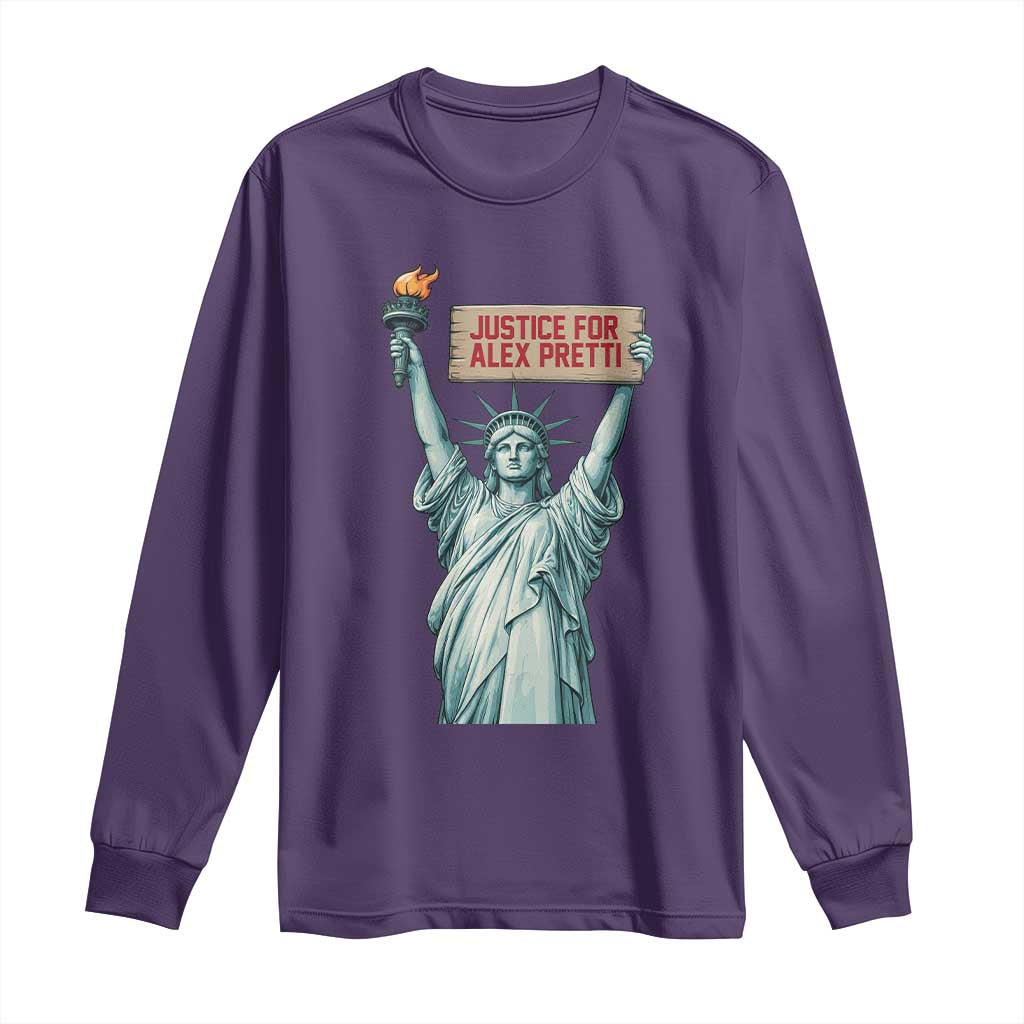 Statue Of Liberty Justice For Alex Pretti Tribute Gift Long Sleeve Shirt TS12 Purple Print Your Wear