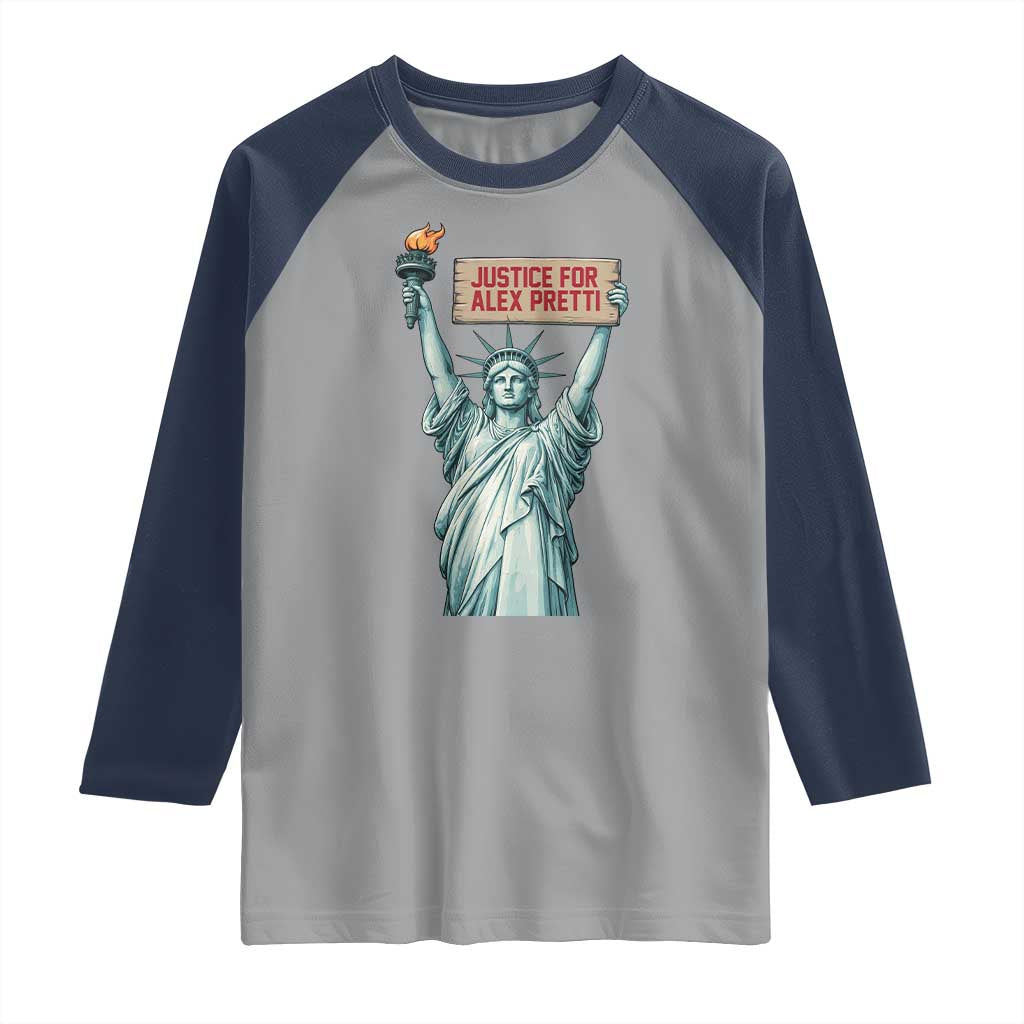 Statue Of Liberty Justice For Alex Pretti Tribute Gift Raglan Shirt TS12 Sport Gray Navy Print Your Wear