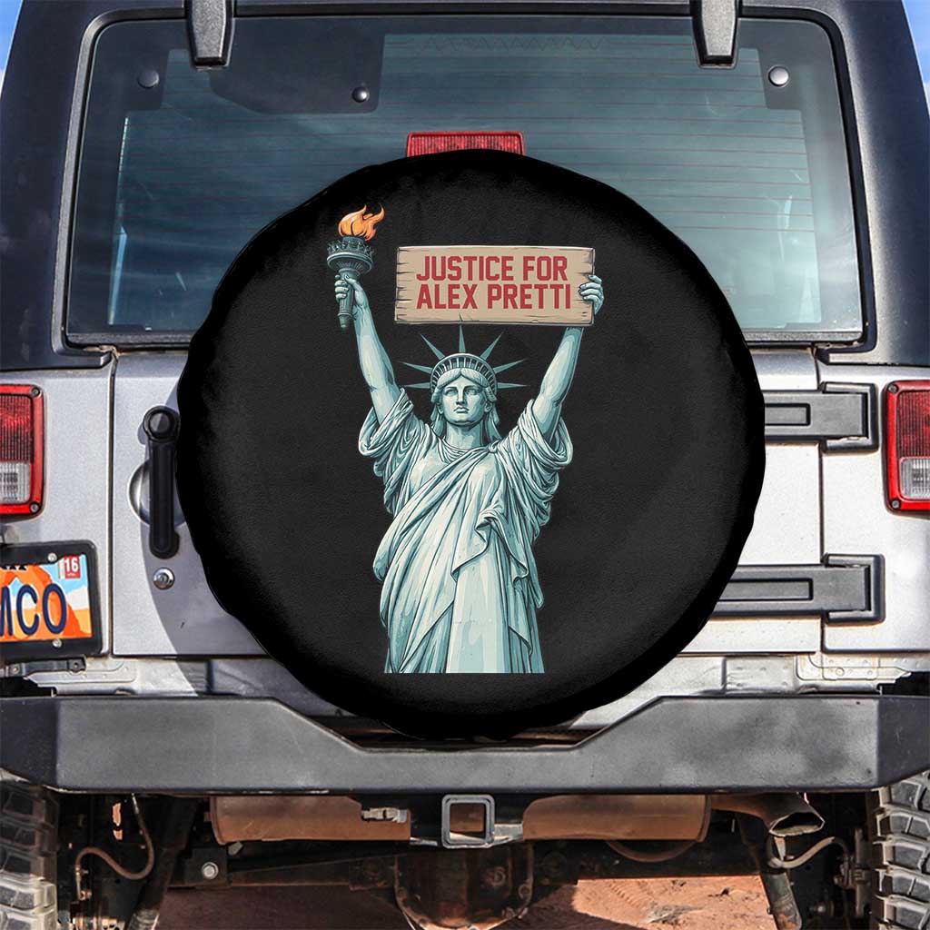 Statue Of Liberty Justice For Alex Pretti Tribute Gift Spare Tire Cover TS12 No hole Black Print Your Wear
