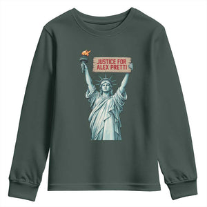Statue Of Liberty Justice For Alex Pretti Tribute Gift Youth Sweatshirt TS12 Dark Forest Green Print Your Wear