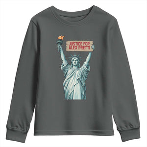Statue Of Liberty Justice For Alex Pretti Tribute Gift Youth Sweatshirt TS12 Dark Heather Print Your Wear