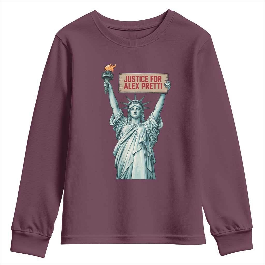 Statue Of Liberty Justice For Alex Pretti Tribute Gift Youth Sweatshirt TS12 Maroon Print Your Wear