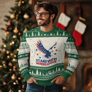 Stand With Minneapolis Ugly Christmas Sweater American Eagle Protest Gift TS12 Beige Green Print Your Wear