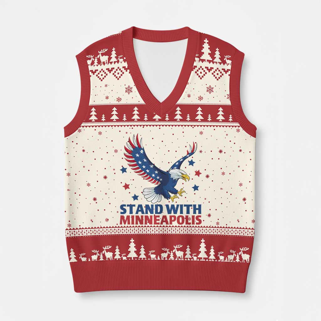 Stand With Minneapolis V-Neck Knit Sweater Vest American Eagle Protest Gift TS12 Beige Red Print Your Wear