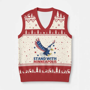 Stand With Minneapolis V-Neck Knit Sweater Vest American Eagle Protest Gift TS12 Beige Red Print Your Wear