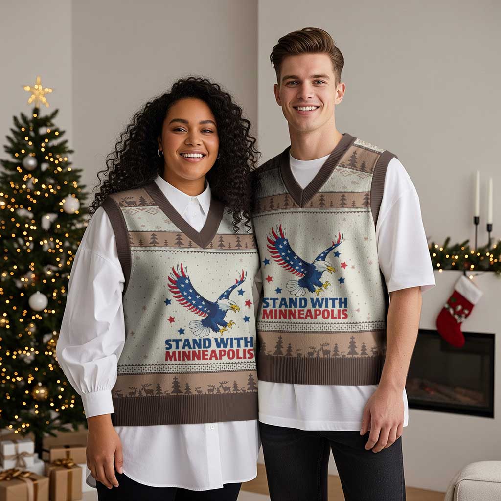 Stand With Minneapolis V-Neck Knit Sweater Vest American Eagle Protest Gift TS12 Mocha Mousse Print Your Wear