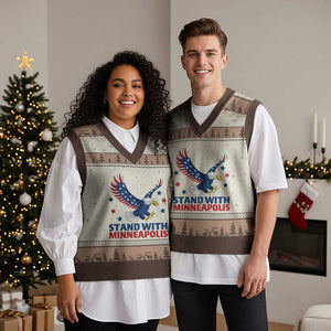 Stand With Minneapolis V-Neck Knit Sweater Vest American Eagle Protest Gift TS12 Mocha Mousse Print Your Wear