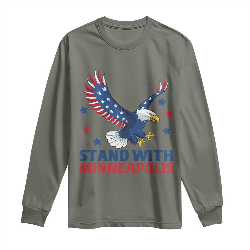 Stand With Minneapolis Long Sleeve Shirt American Eagle Protest Gift TS12 Military Green Print Your Wear