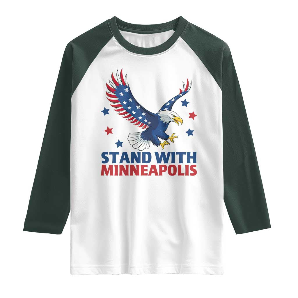 Stand With Minneapolis Raglan Shirt American Eagle Protest Gift TS12 White Dark Forest Green Print Your Wear