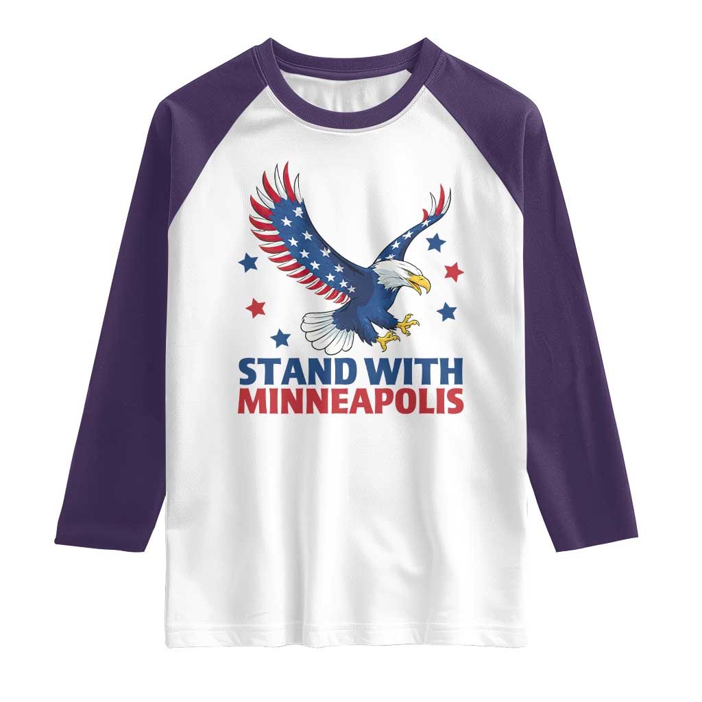 Stand With Minneapolis Raglan Shirt American Eagle Protest Gift TS12 White Purple Print Your Wear