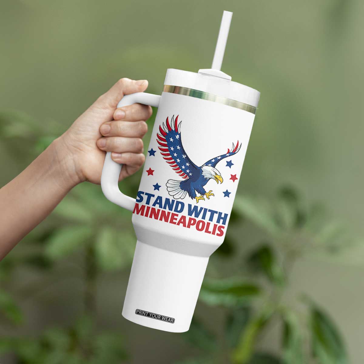 Stand With Minneapolis Tumbler With Handle American Eagle Protest Gift TS12 Print Your Wear