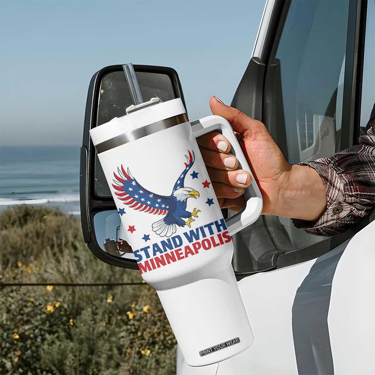 Stand With Minneapolis Tumbler With Handle American Eagle Protest Gift TS12 Print Your Wear