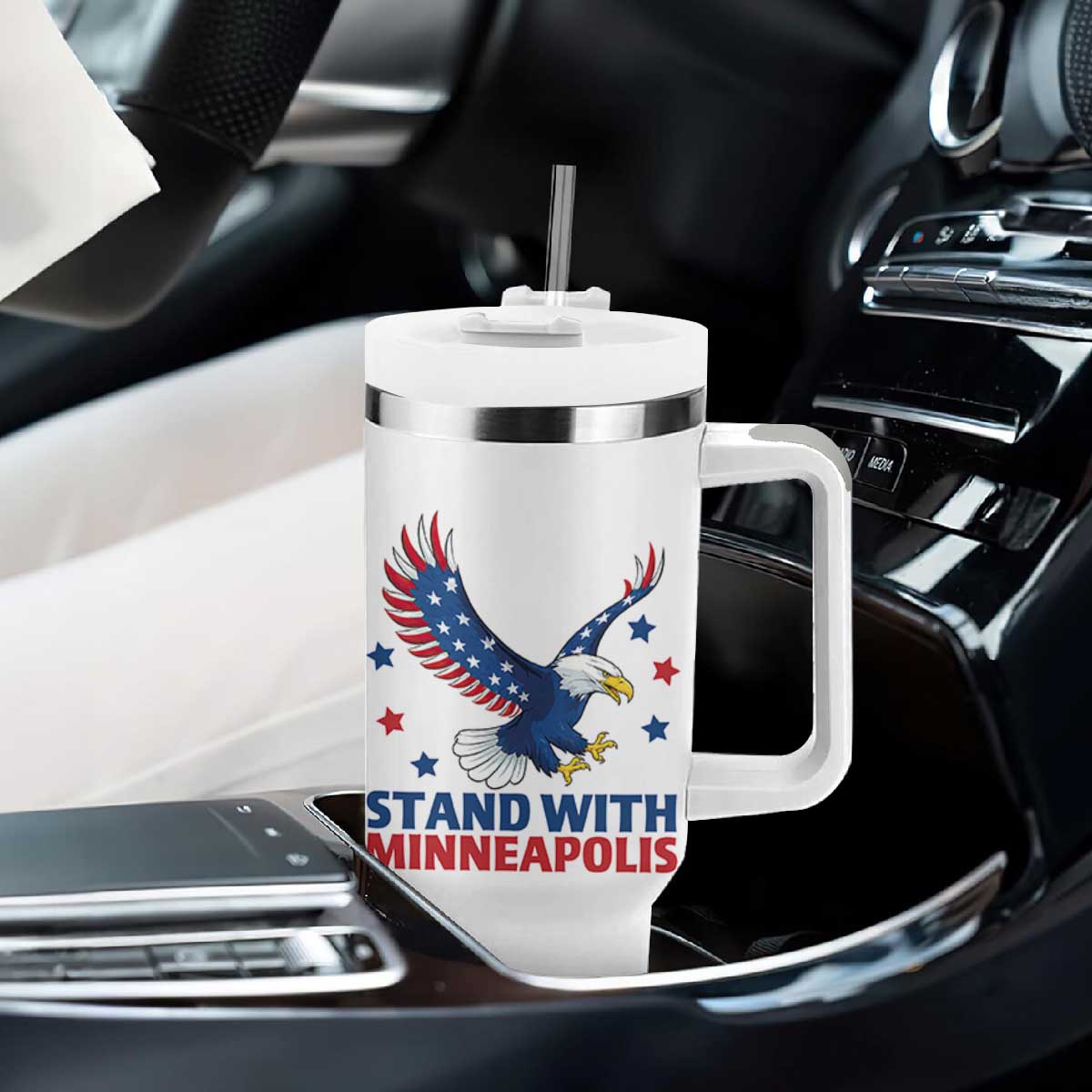 Stand With Minneapolis Tumbler With Handle American Eagle Protest Gift TS12 Print Your Wear