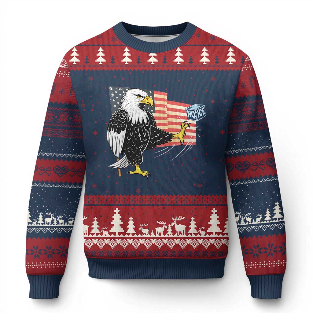 Solidarity With Minneapolis Ugly Christmas Sweater American Eagle No Ice Please Support TS12 Navy Red Print Your Wear