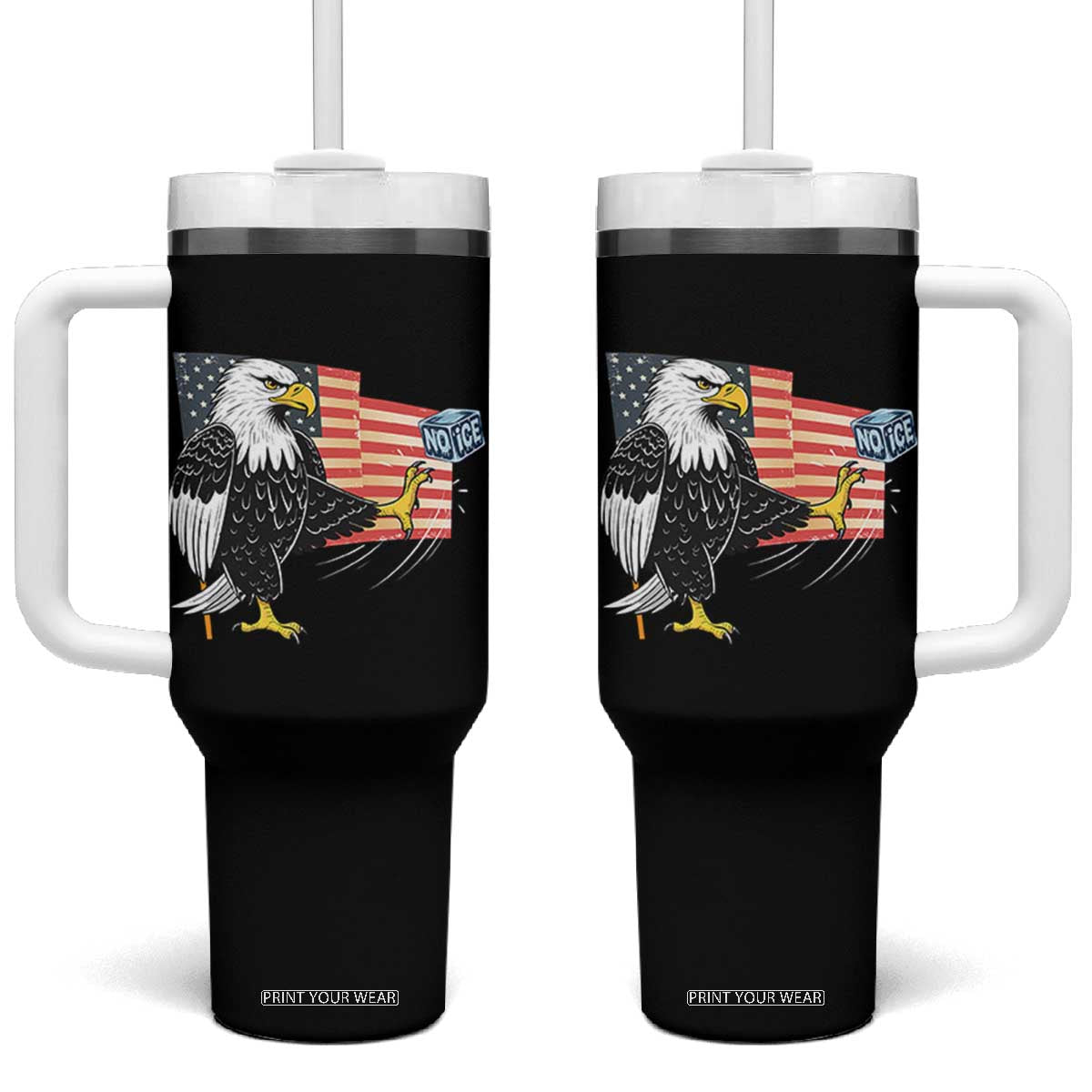 Solidarity With Minneapolis Tumbler With Handle American Eagle No Ice Please Support TS12 One Size: 40 oz Black Print Your Wear
