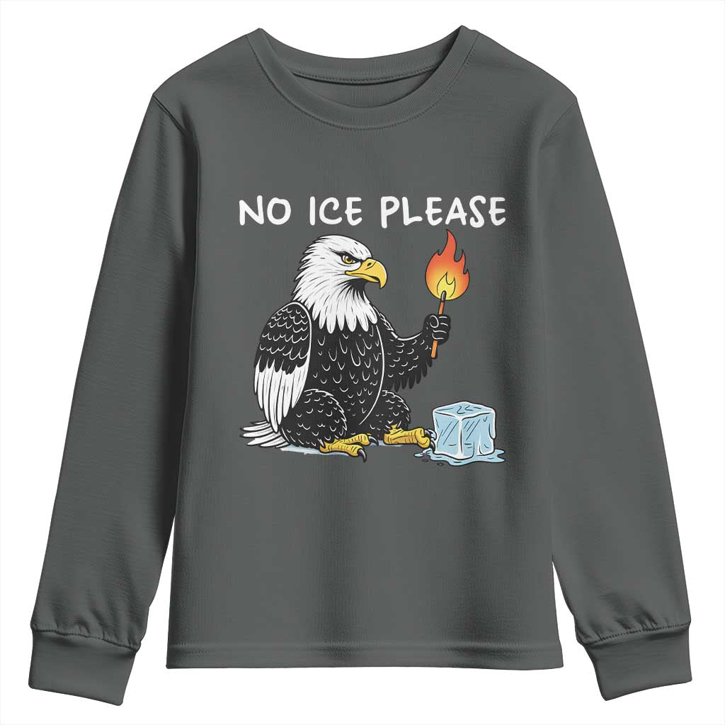 No Ice Please Youth Sweatshirt Funny American Eagle Social Justice Gift TS12 Dark Heather Print Your Wear