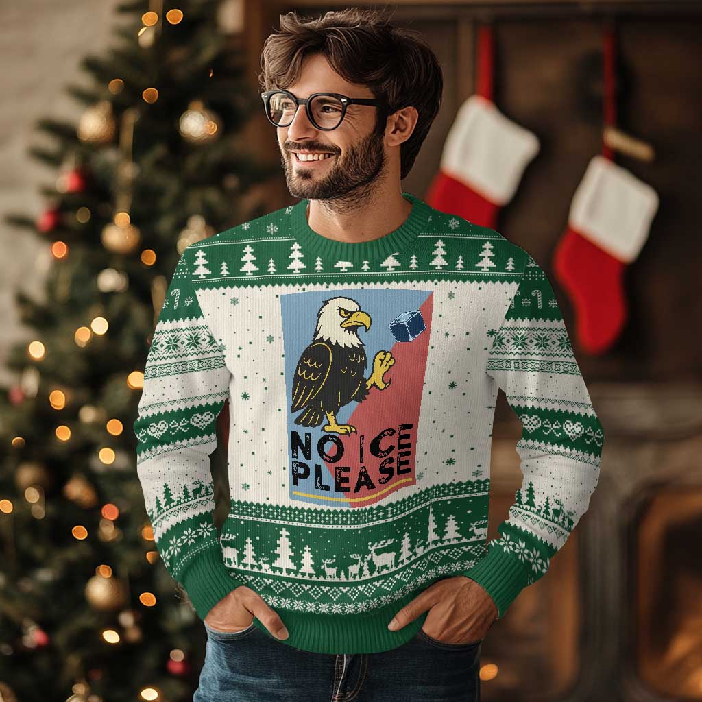 American Eagle No Ice Please Ugly Christmas Sweater Minnesota Protest Support Gift TS12 Beige Green Print Your Wear