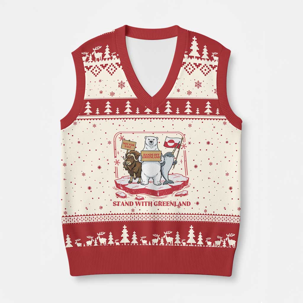 Hands Off Greenland V-Neck Knit Sweater Vest Support Greenlander Gift TS12 Beige Red Print Your Wear