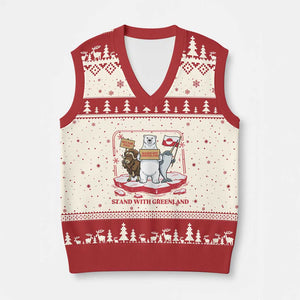 Hands Off Greenland V-Neck Knit Sweater Vest Support Greenlander Gift TS12 Beige Red Print Your Wear