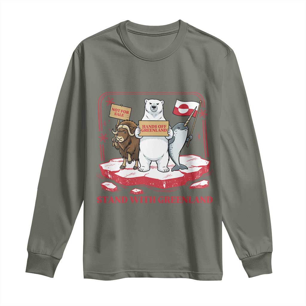 Hands Off Greenland Long Sleeve Shirt Support Greenlander Gift TS12 Military Green Print Your Wear