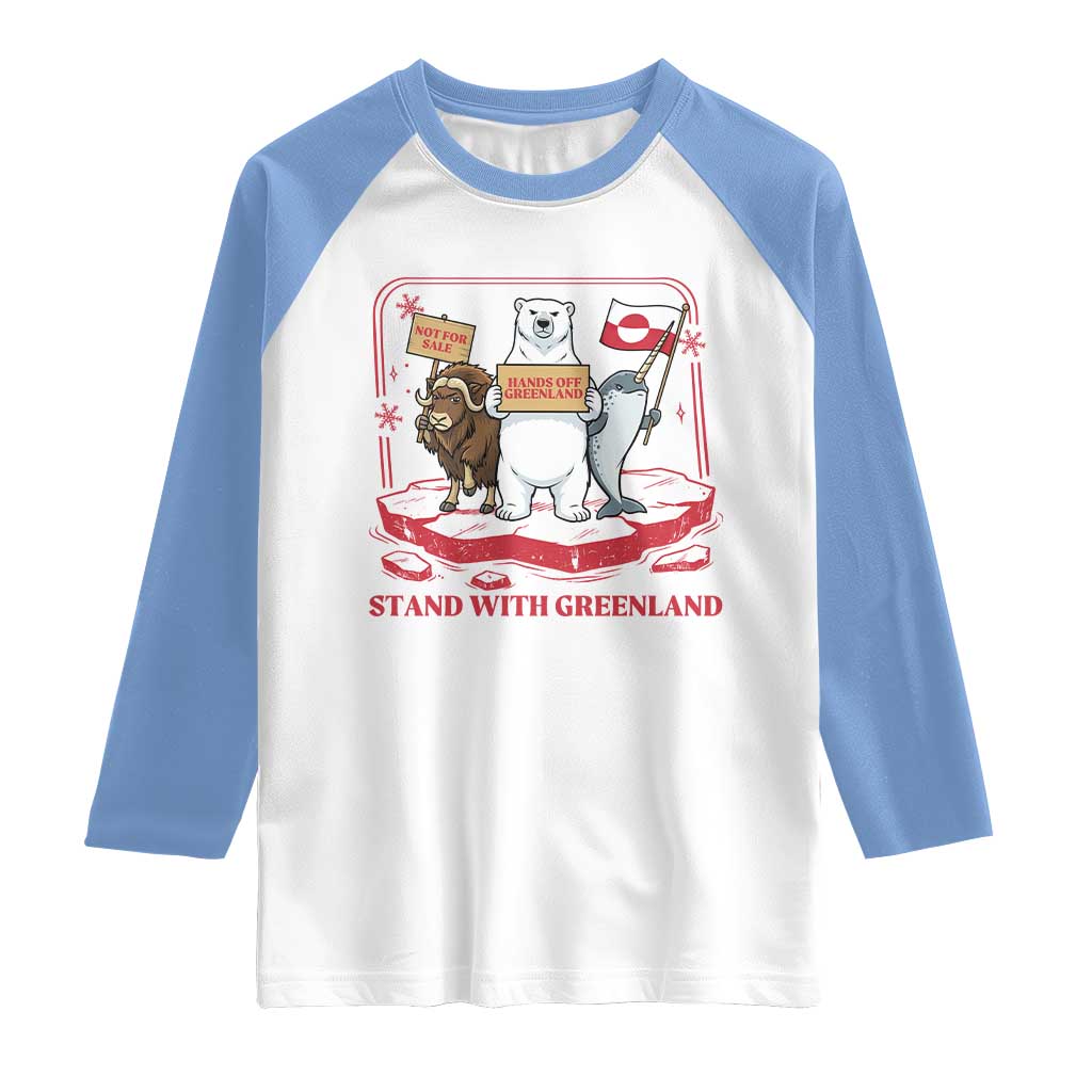 Hands Off Greenland Raglan Shirt Support Greenlander Gift TS12 White Carolina Blue Print Your Wear