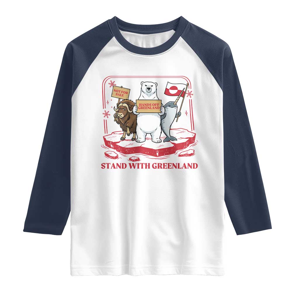 Hands Off Greenland Raglan Shirt Support Greenlander Gift TS12 White Navy Print Your Wear