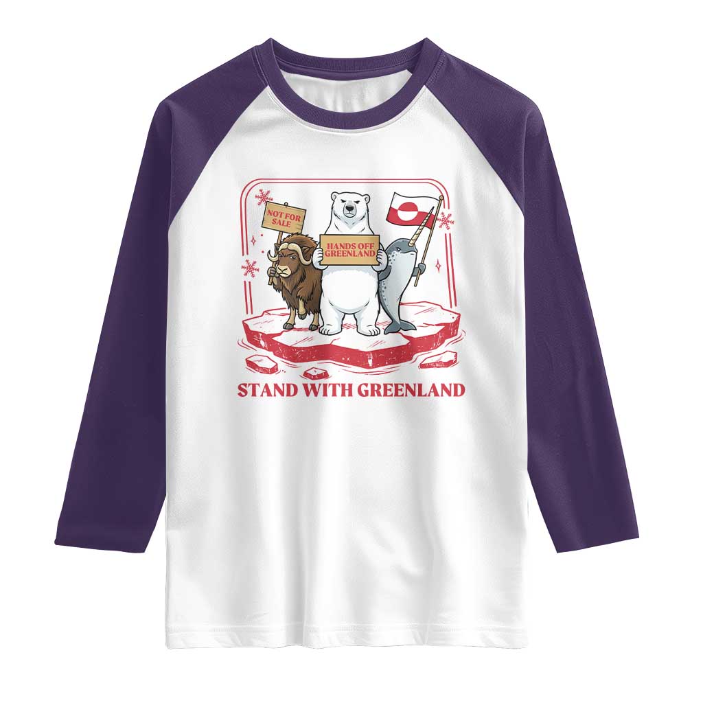 Hands Off Greenland Raglan Shirt Support Greenlander Gift TS12 White Purple Print Your Wear