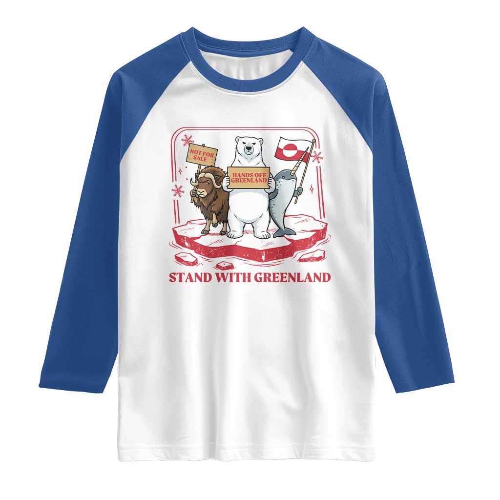 Hands Off Greenland Raglan Shirt Support Greenlander Gift TS12 White Royal Print Your Wear