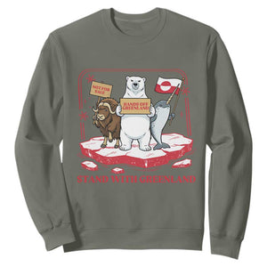 Hands Off Greenland Sweatshirt Support Greenlander Gift TS12 Military Green Print Your Wear