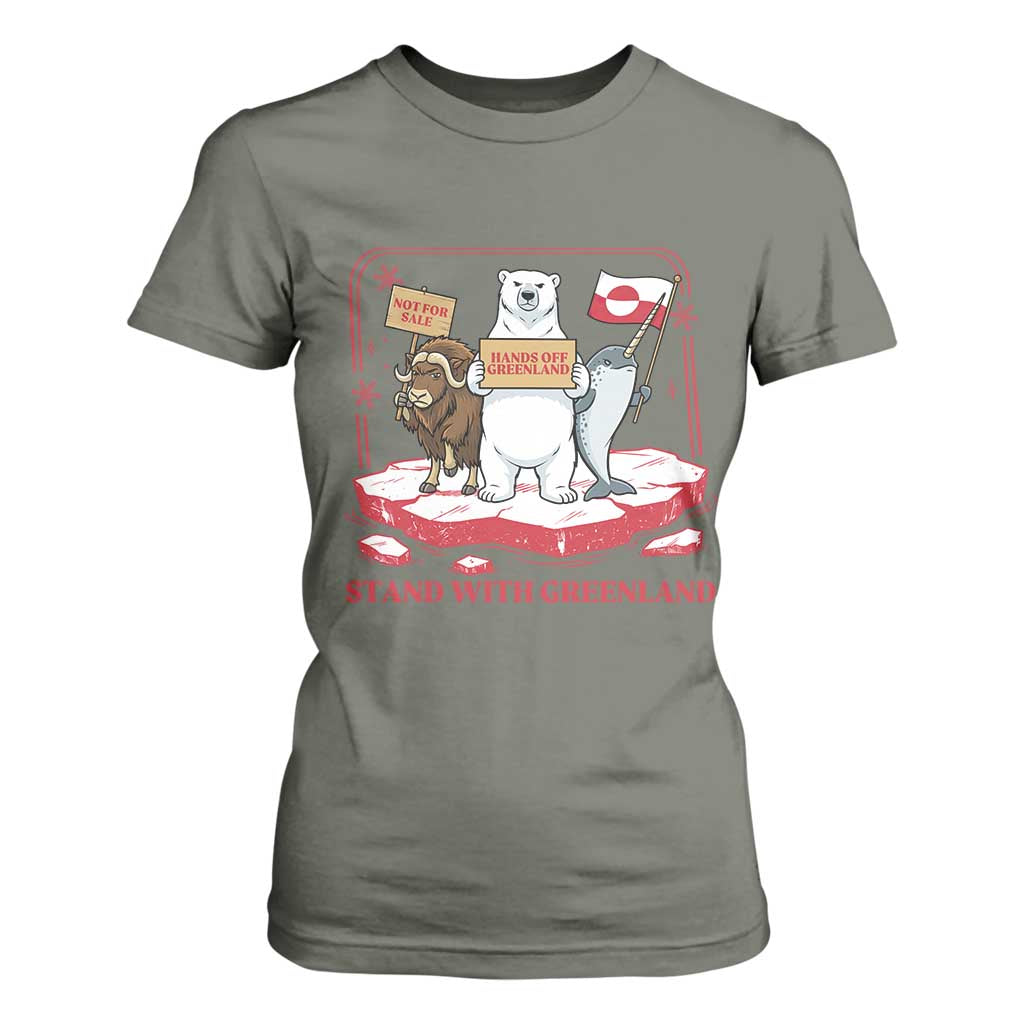 Hands Off Greenland T Shirt For Women Support Greenlander Gift TS12 Military Green Print Your Wear
