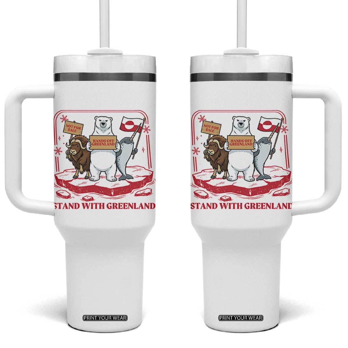 Hands Off Greenland Tumbler With Handle Support Greenlander Gift TS12 One Size: 40 oz White Print Your Wear