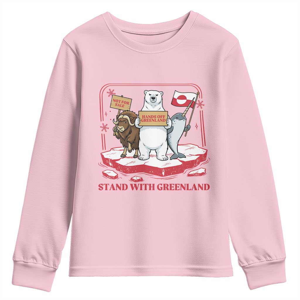 Hands Off Greenland Youth Sweatshirt Support Greenlander Gift TS12 Light Pink Print Your Wear