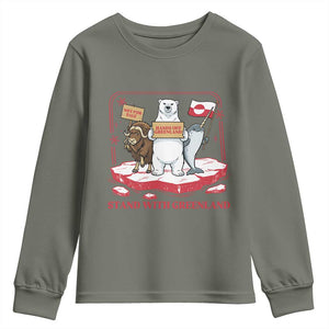 Hands Off Greenland Youth Sweatshirt Support Greenlander Gift TS12 Military Green Print Your Wear