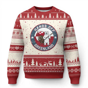 Hands Off Greenland Ugly Christmas Sweater Anti Authoritarian Political Gag Gift TS12 Beige Red Print Your Wear