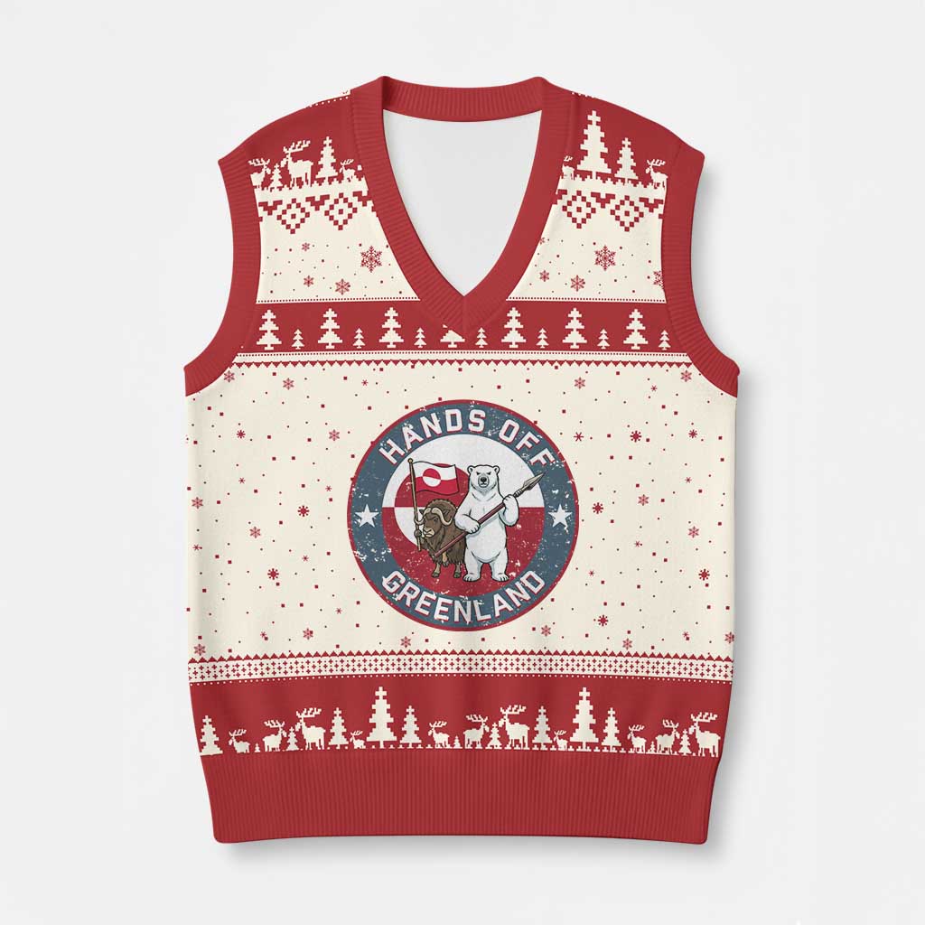 Hands Off Greenland V-Neck Knit Sweater Vest Anti Authoritarian Political Gag Gift TS12 Beige Red Print Your Wear