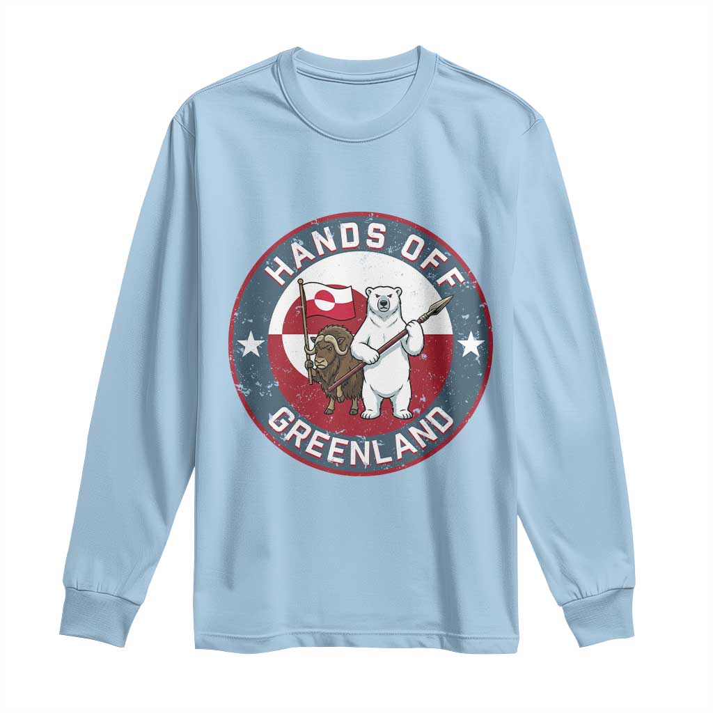 Hands Off Greenland Long Sleeve Shirt Anti Authoritarian Political Gag Gift TS12 Light Blue Print Your Wear