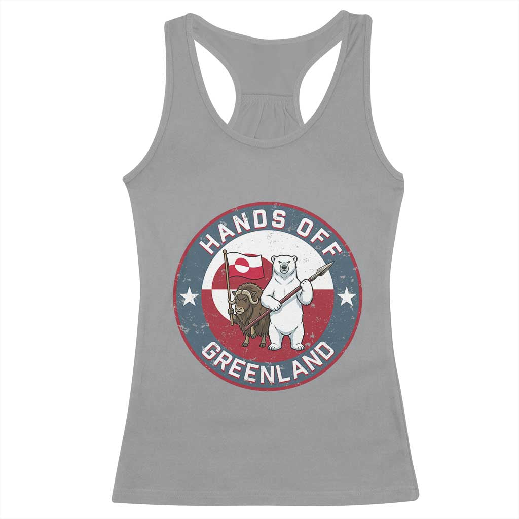 Hands Off Greenland Racerback Tank Top Anti Authoritarian Political Gag Gift TS12 Sport Gray Print Your Wear