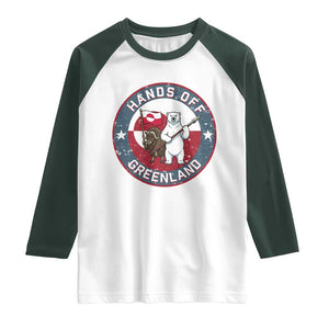 Hands Off Greenland Raglan Shirt Anti Authoritarian Political Gag Gift TS12 White Dark Forest Green Print Your Wear
