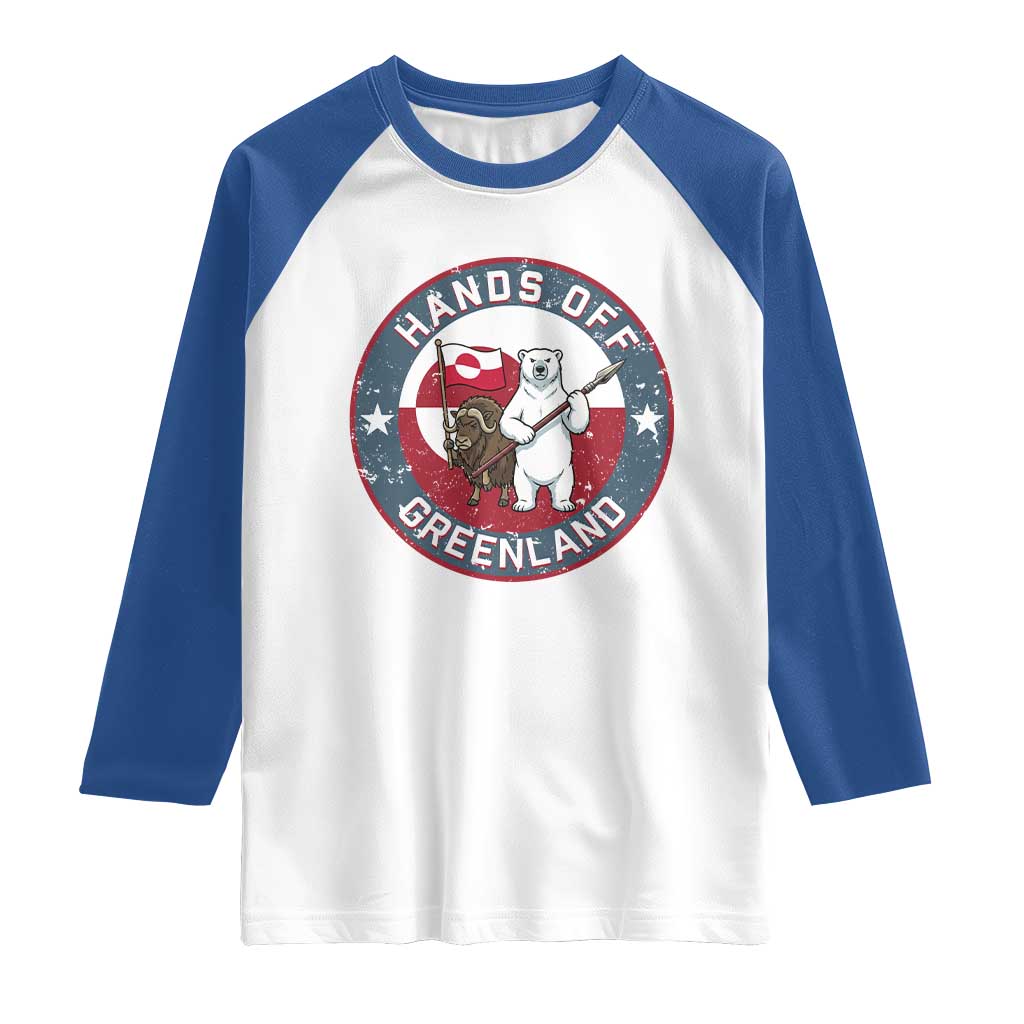 Hands Off Greenland Raglan Shirt Anti Authoritarian Political Gag Gift TS12 White Royal Print Your Wear