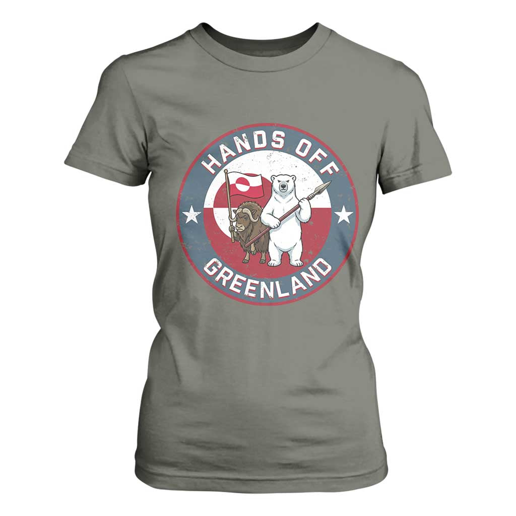Hands Off Greenland T Shirt For Women Anti Authoritarian Political Gag Gift TS12 Military Green Print Your Wear