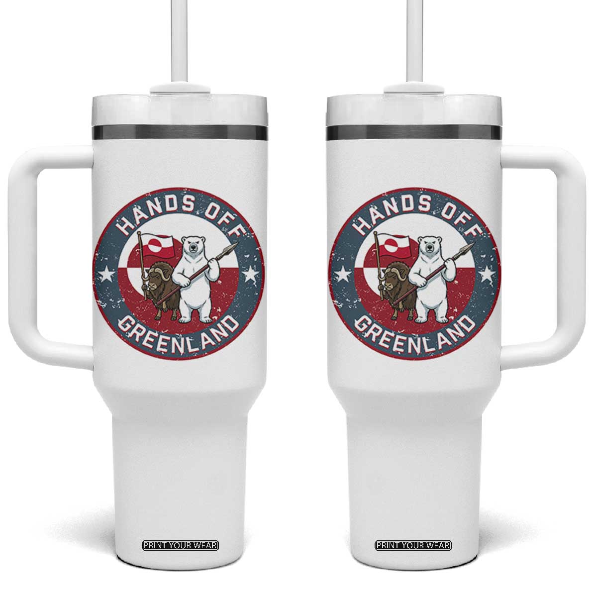 Hands Off Greenland Tumbler With Handle Anti Authoritarian Political Gag Gift TS12 One Size: 40 oz White Print Your Wear