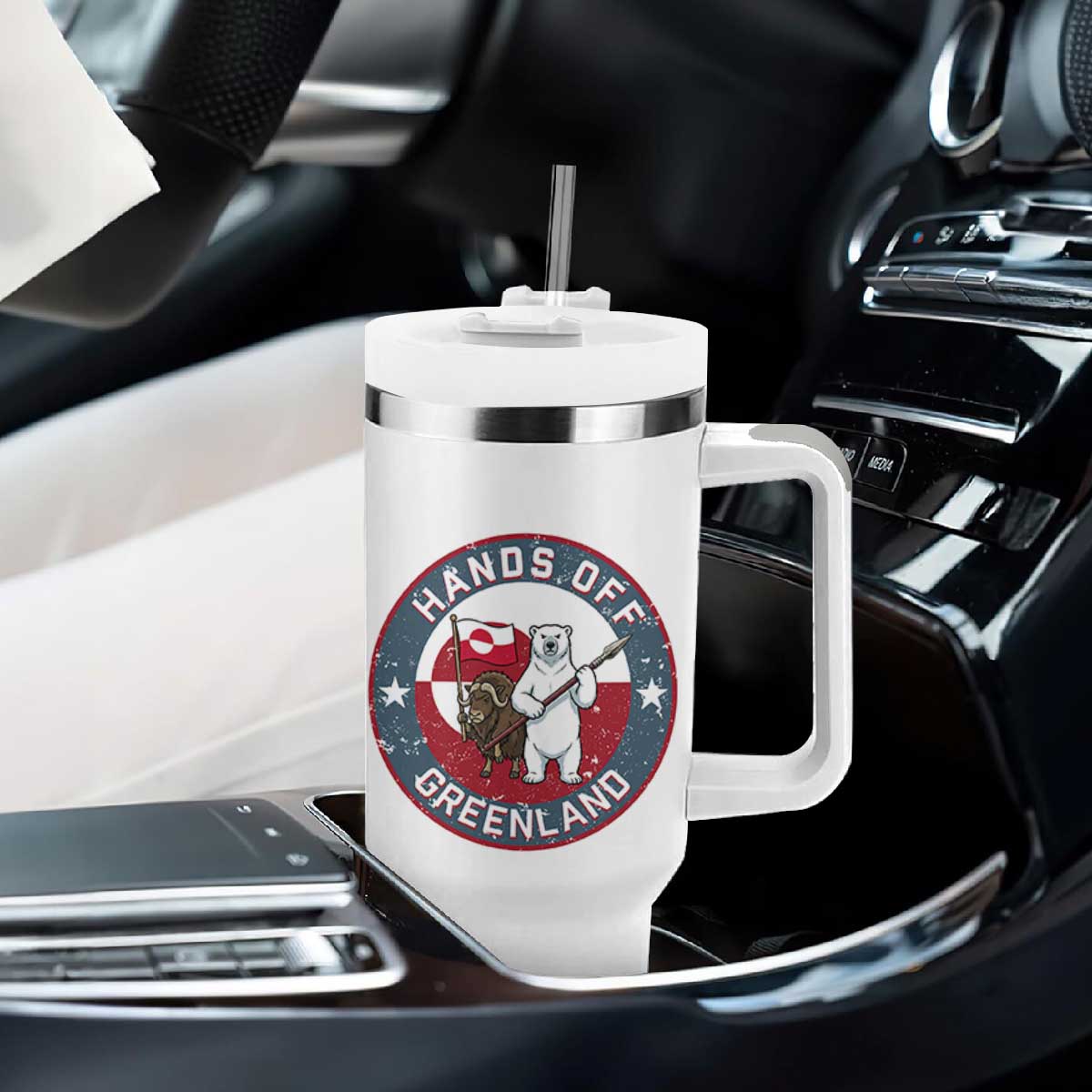 Hands Off Greenland Tumbler With Handle Anti Authoritarian Political Gag Gift TS12 Print Your Wear