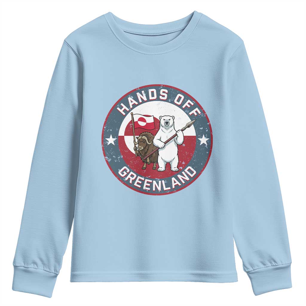 Hands Off Greenland Youth Sweatshirt Anti Authoritarian Political Gag Gift TS12 Light Blue Print Your Wear