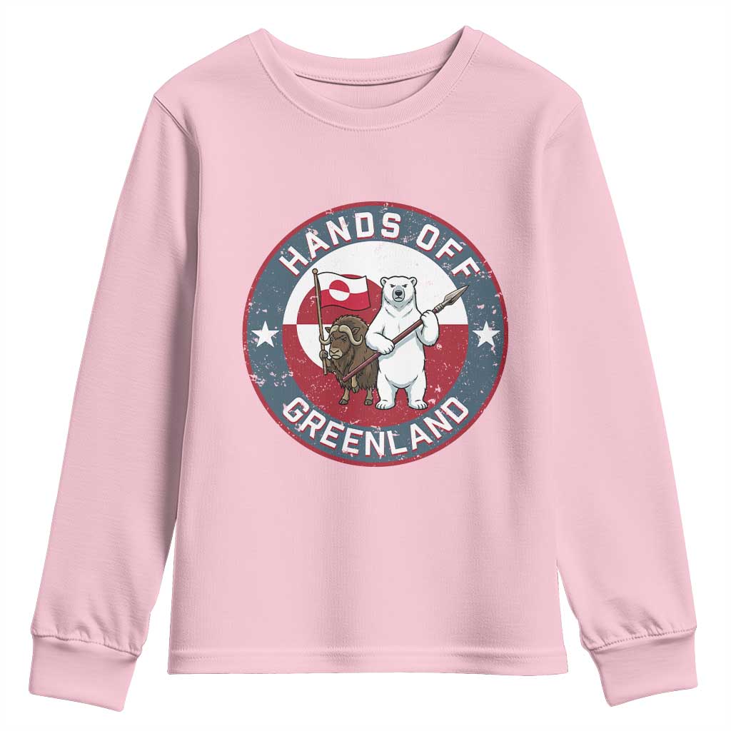 Hands Off Greenland Youth Sweatshirt Anti Authoritarian Political Gag Gift TS12 Light Pink Print Your Wear