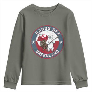 Hands Off Greenland Youth Sweatshirt Anti Authoritarian Political Gag Gift TS12 Military Green Print Your Wear